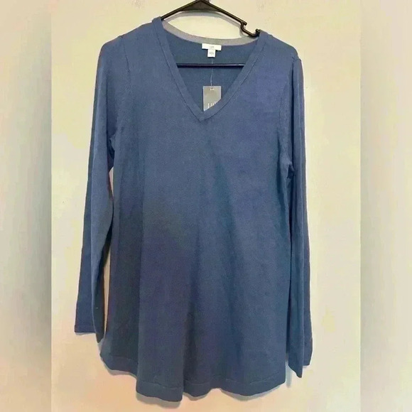 NWT J. JILL S V-neck  Sweater Tunic Top  Blue Long Sleeve size S - Picture 1 of 4
